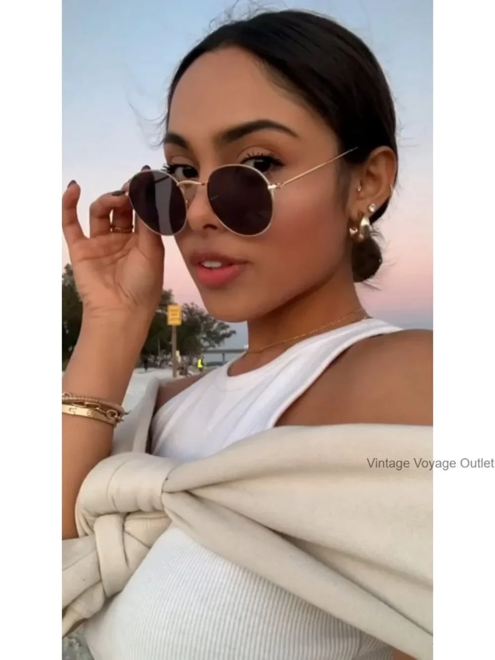 Round Trendy Sunglasses Polarized UV Protection Stainless Steel Hinges